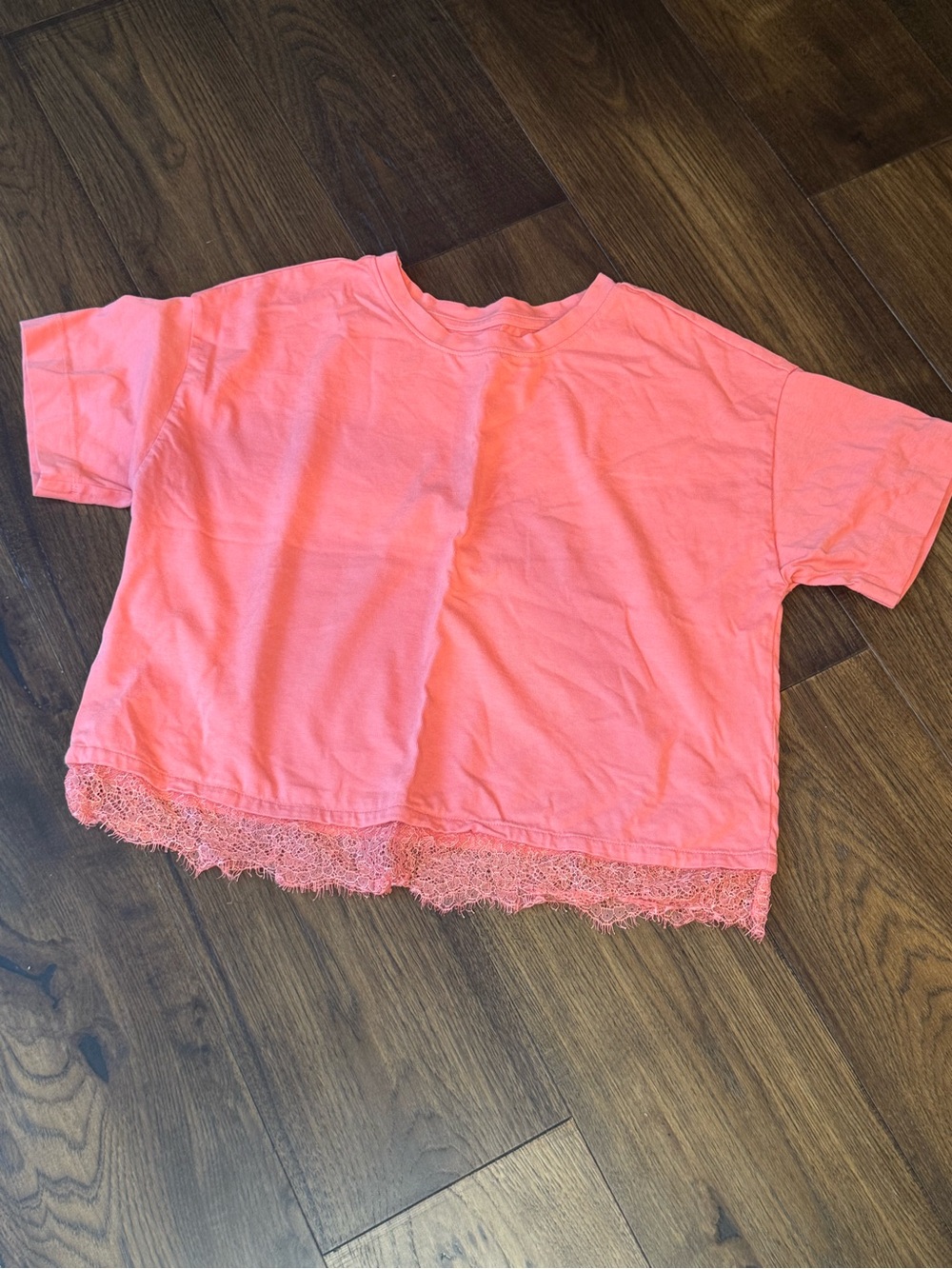 LOFT Coral Lace Trim Boxy Short Sleeve Tee